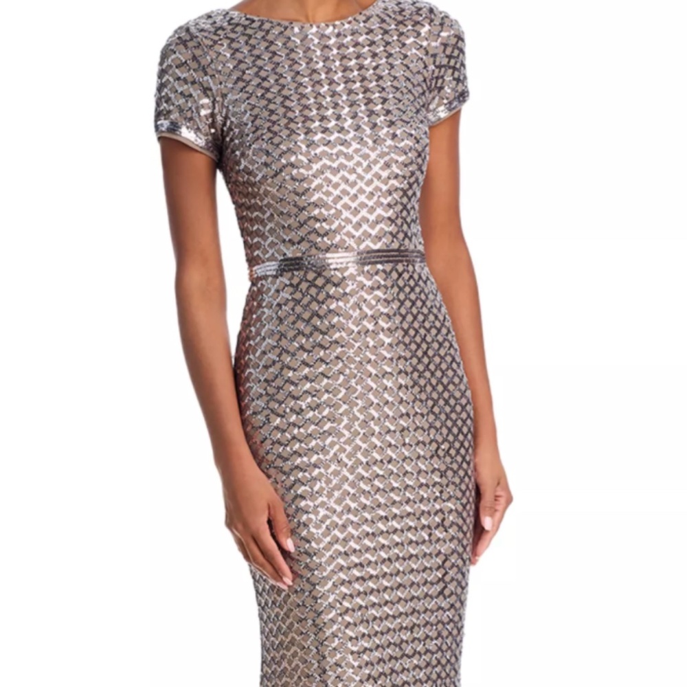 Aqua Belted Sequin Gown